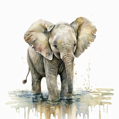 Wall murals Baby elephant. generative ai. Aquarelle illustration. Watercolor painting of a cute baby elephant