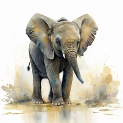 Wall murals Baby elephant. generative ai. Aquarelle illustration. Watercolor painting of a cute baby elephant