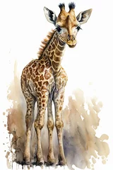 Wall murals Watercolor painting of a cute baby giraffe. Baby giraffe. generative ai. Aquarelle illustration