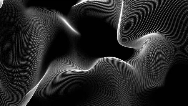 Black and white trapcode form wave background. Creative digital wave texture. Digital background. White waves isolated on black background soft fractal motion animation.