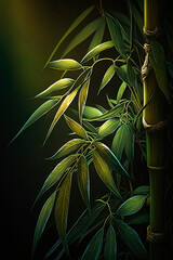 A bamboo plant with green leaves. Generative AI