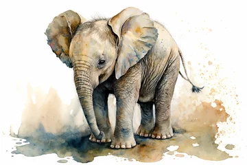 Fotobehang Waterverf safari dieren Baby elephant. generative ai. Aquarelle illustration. Watercolor painting of a cute baby elephant  © Aquir