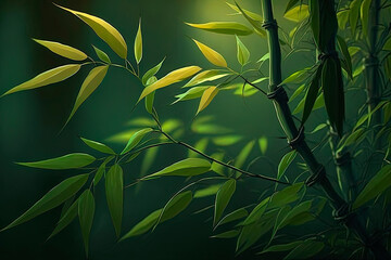 A bamboo plant with green leaves. Generative AI