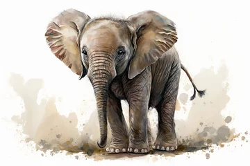Wall murals Baby elephant. generative ai. Aquarelle illustration. Watercolor painting of a cute baby elephant