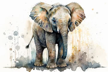 Wall murals Baby elephant. generative ai. Aquarelle illustration. Watercolor painting of a cute baby elephant