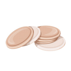Cotton pads pile vector illustration. Cartoon isolated round zero waste disks with absorption to remove makeup cosmetics from skin of face, hypoallergenic and soft cleansing pads to care health