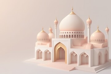 Fototapeta na wymiar A paper cut illustration of a mosque with a pink background. Generative AI