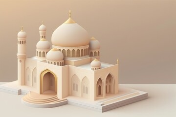 A model of a mosque with a dome and the name jama. Generative AI