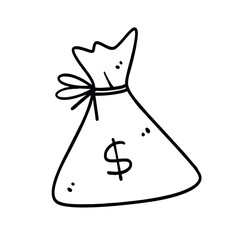 Vector Illustration of Hand Drawn Money Bag Doodle Art Style
