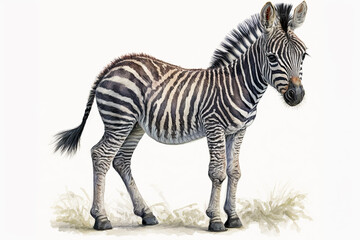Fototapeta na wymiar Watercolor painting of a cute baby zebra. Baby zebra. generative ai. Aquarelle illustration