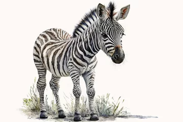 Keuken achterwand Waterverf safari dieren Watercolor painting of a cute baby zebra. Baby zebra. generative ai. Aquarelle illustration  © Aquir