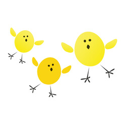 Three Funny Cute Jumping Yellow Chicks Design on Transparent Background 