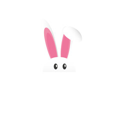 Happy Easter Template, Card Design - Funny Cute White Bunny with Long Ears Looking Out from Hiding - Design with Copyspace Isolated on Transparent Background