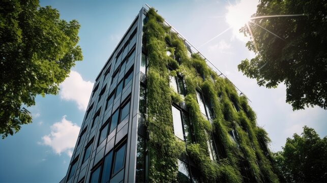 Eco-friendly building in the modern city. Generative AI