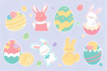 Colorful Easter Bunnies and Eggs Illustration