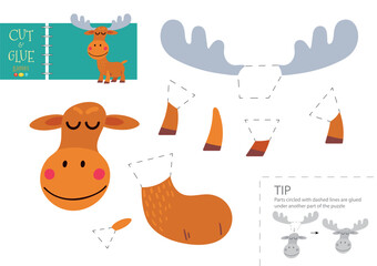 Obraz premium Cut and glue paper toy. Preschool kids vector educational worksheet