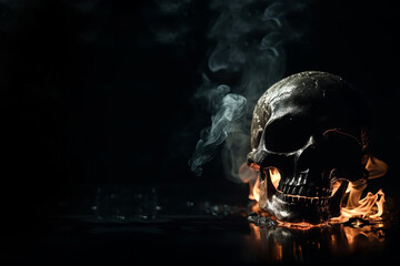 skull on fire isolated in black background created with a generative ai technology