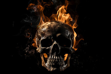 skull on fire isolated in black background created with a generative ai technology