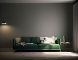 modern room with green sofa
