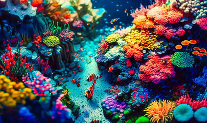 Naklejka na ściany i meble A coral reef garden filled with vibrant colors and marine life