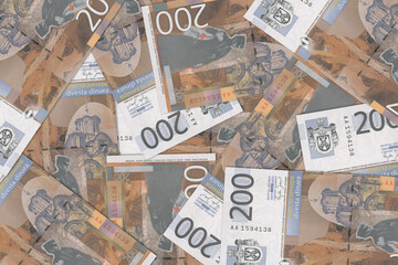 Serbian dinar. Close up money from the Republic of Serbia. Serbian currency.3D render