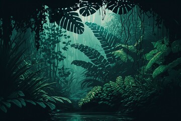 Fototapeta na wymiar illustration, tropical jungle, ai generative.