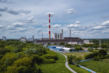 Fototapeta na wymiar Drone photo of Zeran heat power station in Warsaw city, Poland