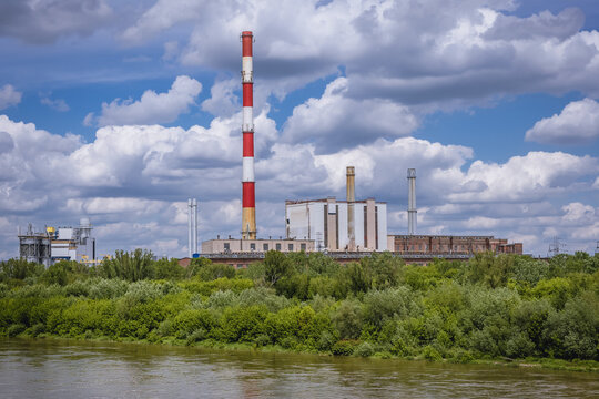 Heat power station over River Vistula in Warsaw city, Poland