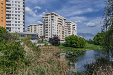 Apartments over Goclaw Lake in Goclaw district of Warsaw city, Poland