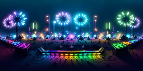 Photo of a vibrant and spectacular fireworks display lighting up the dark sky