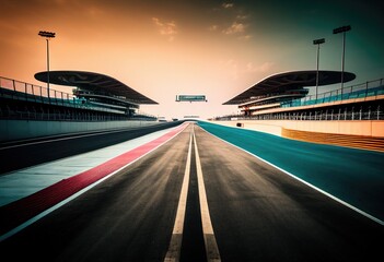 Obraz premium Night Empty Racing track with grandstands and lights. Generative AI.