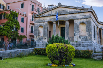 Wing of Palace of Sts Michael and George in historic part of Corfu town, Greece - obrazy, fototapety, plakaty