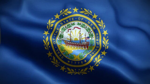 4K Textured Flag of New Hampshire Animation Stock Video - Highly Detailed Fabric Flag Waving in Loop
