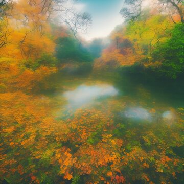 Wild landscape with trees , colorful and mystic