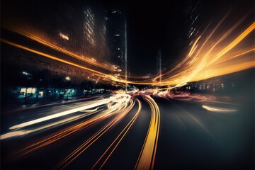 Fototapeta na wymiar abstract long exposure dynamic speed light trails in urban. Generative ai