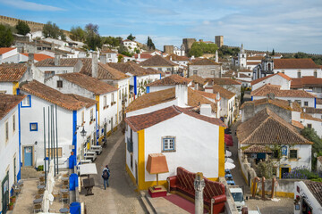 Top view of the medieval fortified Obidos town, Portugal