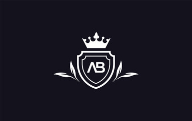 Shield with crown icon monogram symbol letter AB