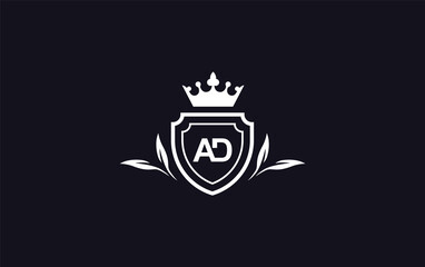 Obraz premium Shield with crown icon monogram symbol letter AD