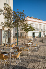 Tavira town central Praca da Republica square, Portugal.