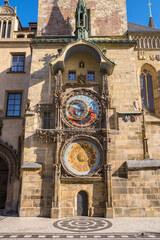 Prague Astronomical Clock close-up in the Prague Old Town, Czech Republic