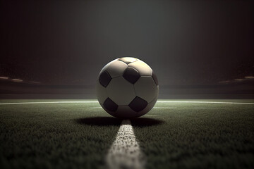 Fototapeta na wymiar Soccer ball on the field in the spotlights. AI generated
