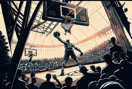 Basketball Player Are About To Dunk To Score On The Basketball Court. Sport And Athlete Concept. Generative AI