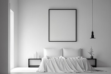 Empty square frame for print or poster mockup on white wall