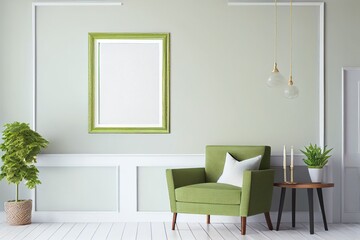 mock up poster frame in modern interior background, living room