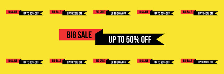 Vector banner with rounded corners on the leg for mega big sales. Flat sales Vector badges for Labels, , Stickers, Banners, Tags, Web Stickers, New offer. Discount badge in yellow background.