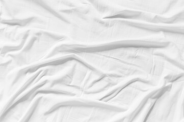 White wrinkled fabic texture rippled surface,Close up unmade bed sheet in the bedroom after night sleep Soft focus - 582679304