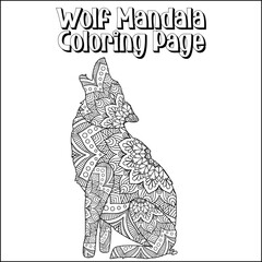Fototapeta na wymiar Wolf Mandala Coloring Page For Kids