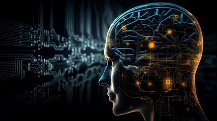 Illustrations of neuralink, neural network, machine learning by generative AI.