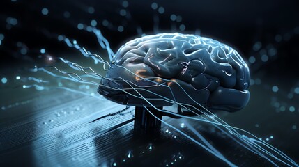 Illustrations of neuralink, neural network, machine learning by generative AI.