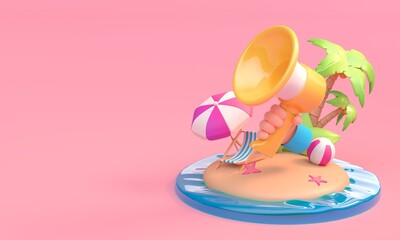 Summer Concept with Megaphone. 3D Illustration